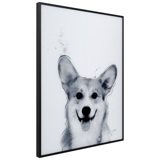 Empire Art Direct 24" x 18" Corgi Black & White Pet Reverse Printed Wall Art Glass Frame